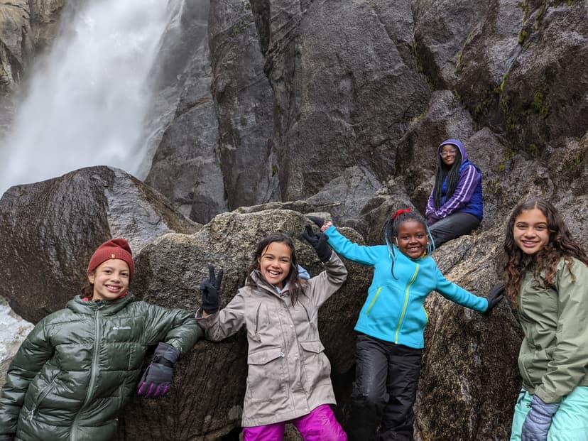 Kids playing at Lower Yosemite Falls with pure joy